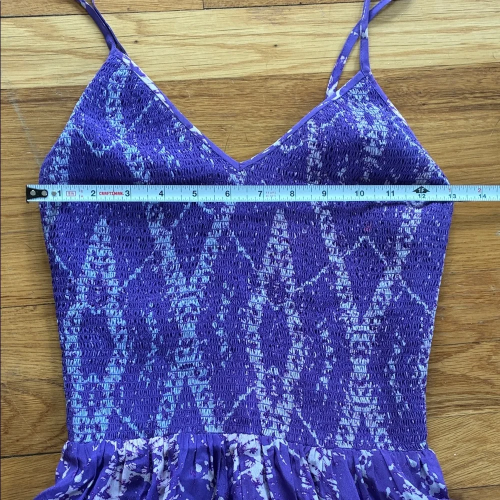 Rebecca Taylor Silk Midi Sun Dress Size 0 Smocked Purple Tie Dye Wedding Guest - Picture 3 of 12